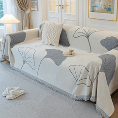 Ginkgo Leaf Print Grey Elegance Chenille Sofa Cover :EM-SC-29 Style-4