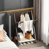Foldable Floor Standing Clothes Rack With Shelf