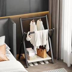 Foldable Floor Standing Clothes Rack With Shelf