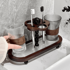 Antique Style Bathroom Toothbrush Storage Tray With Glasses