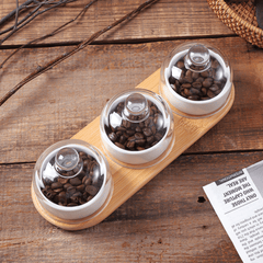 Elegant Ceramic Bowl Set with Glass Lid and Bamboo Tray