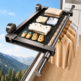 Foldable Suction Cup Clothes Drying Rack with Telescopic Rod