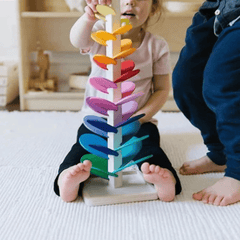 Colorful Wooden Musical Tree Tower Toy for Kids with Marble Run Track