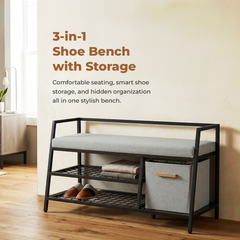 3-in-1 Entryway Shoe Storage Bench with Cushion Seat