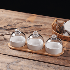 Elegant Ceramic Bowl Set with Glass Lid and Bamboo Tray
