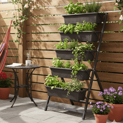 Five Layer Iron Vertical Plant Stand with Plastic Flower Pots