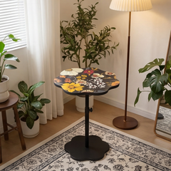 Adjustable Height Metal Floral Design Side Table