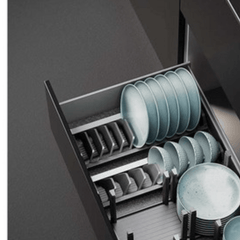 Adjustable Kitchen Drawer Dish Drying Rack with Drain Tray