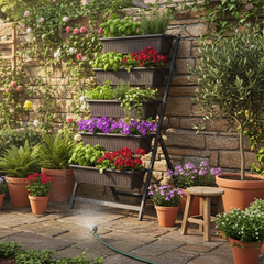 Five Layer Iron Vertical Plant Stand with Plastic Flower Pots