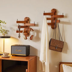 5-Arm Foldable Solid Wood Wall Hook Hanger Rack
