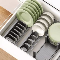 Adjustable Kitchen Drawer Dish Drying Rack with Drain Tray