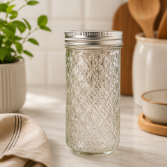 Diamond Pattern Glass Storage Jar with Airtight Lid(400ml)