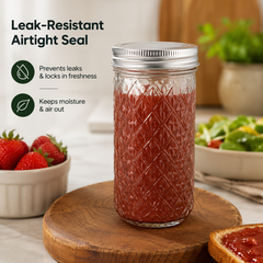 Diamond Pattern Glass Storage Jar with Airtight Lid(400ml)