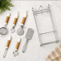 7-Piece Kitchen Tool Set with Crown Stand & Wooden Handles