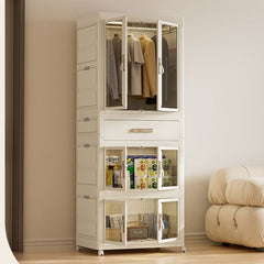 Foldable Storage Wardrobe with 2 Cabinets & 1 Drawer