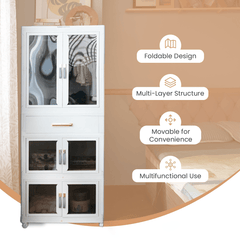 Foldable Storage Wardrobe with 2 Cabinets & 1 Drawer