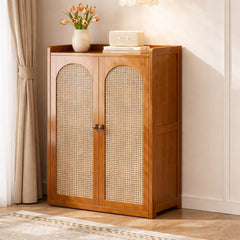 Compact Bamboo Shoe Storage Cabinet With Enclosed Side Panels