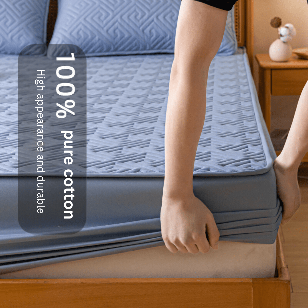 Feather Touch Quilted Bed Sheets With 2-Pillow Covers (Blue)