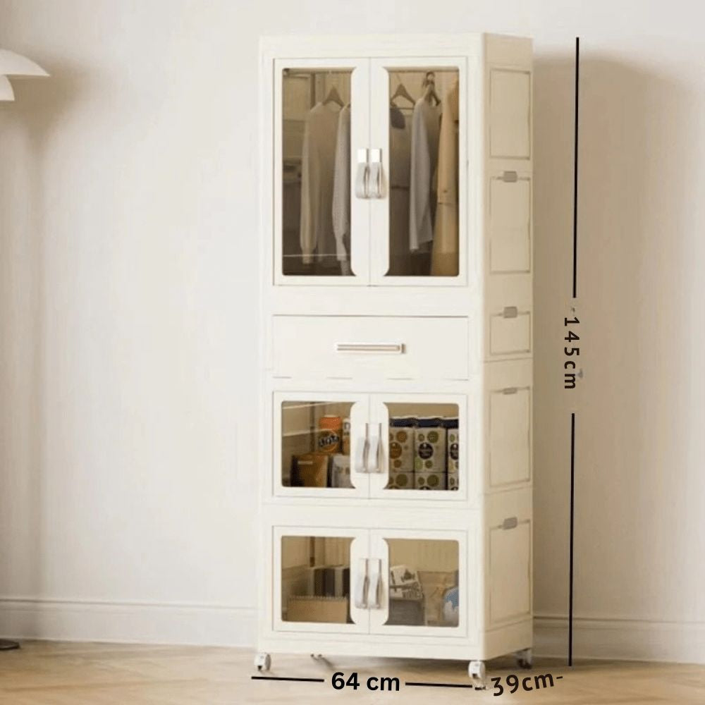Foldable Storage Wardrobe with 1 Cabinet & 2 Drawers