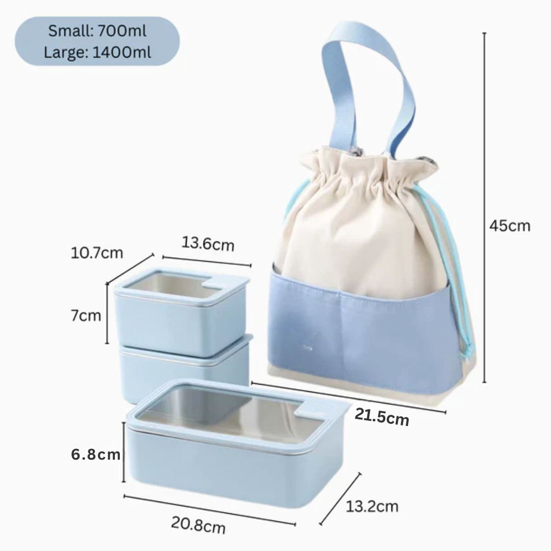 304 Stainless Steel Double Layer Lunch Box with Glass Lid and Bag