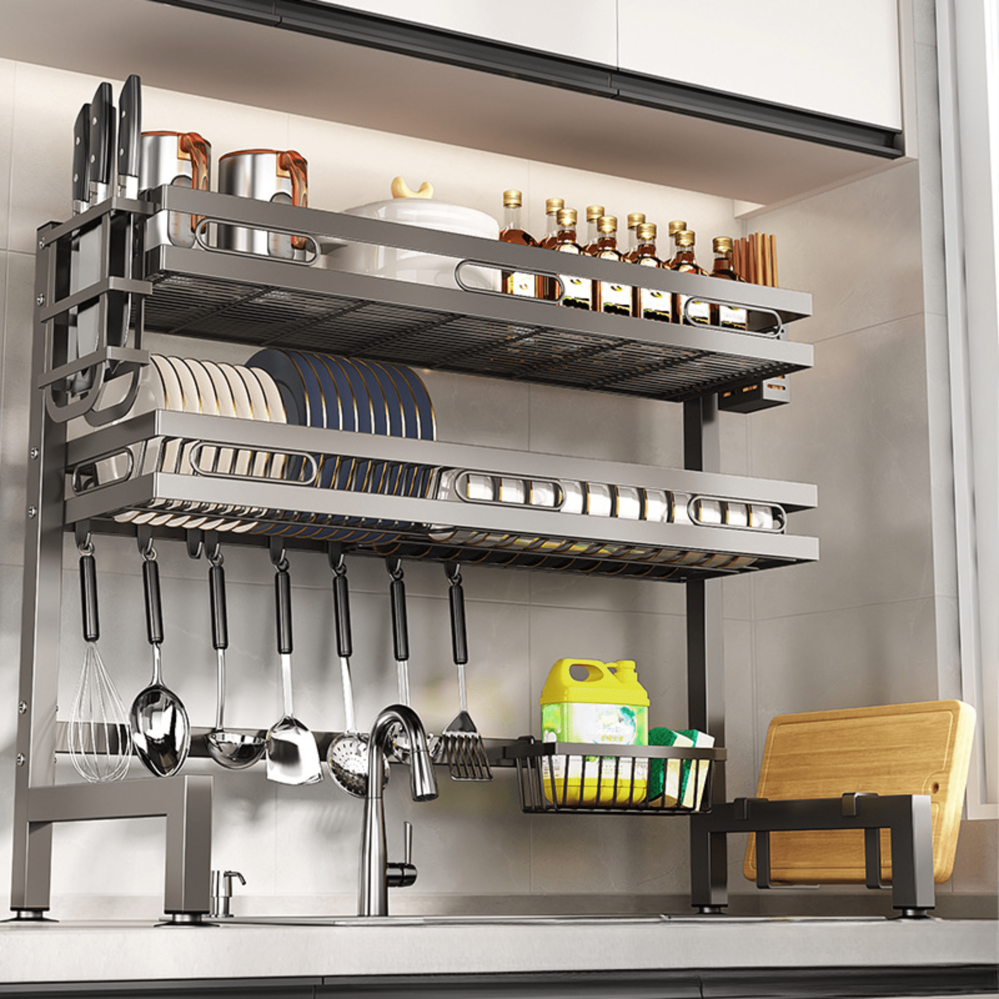 Double Layer Multi-Functional Iron Dish Drying Rack