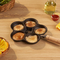 Cast Iron Nonstick Multi-Section Breakfast Frying Pan with Wooden Handle (22cm)