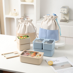 304 Stainless Steel Double Layer Lunch Box with Glass Lid and Bag