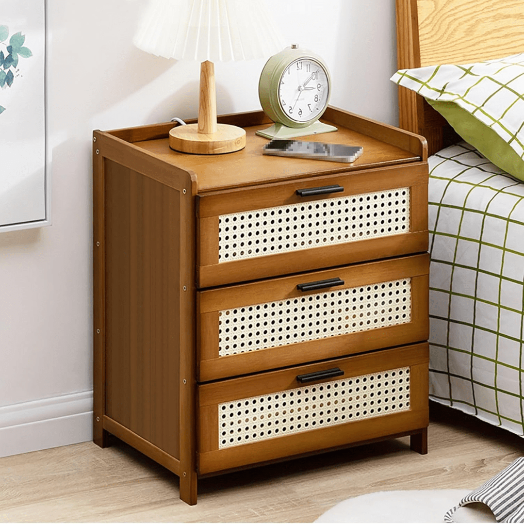 Bamboo Wood Storage Organizer with Imitation Rattan Cabinet (42cm)