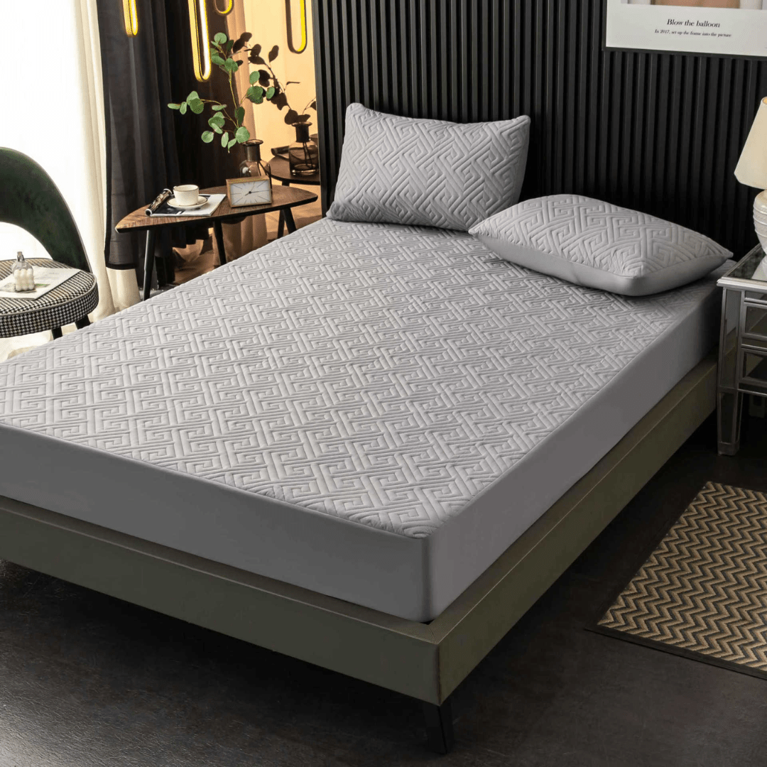 Feather Touch Quilted Bed Sheets With 2-Pillow Covers (Grey)