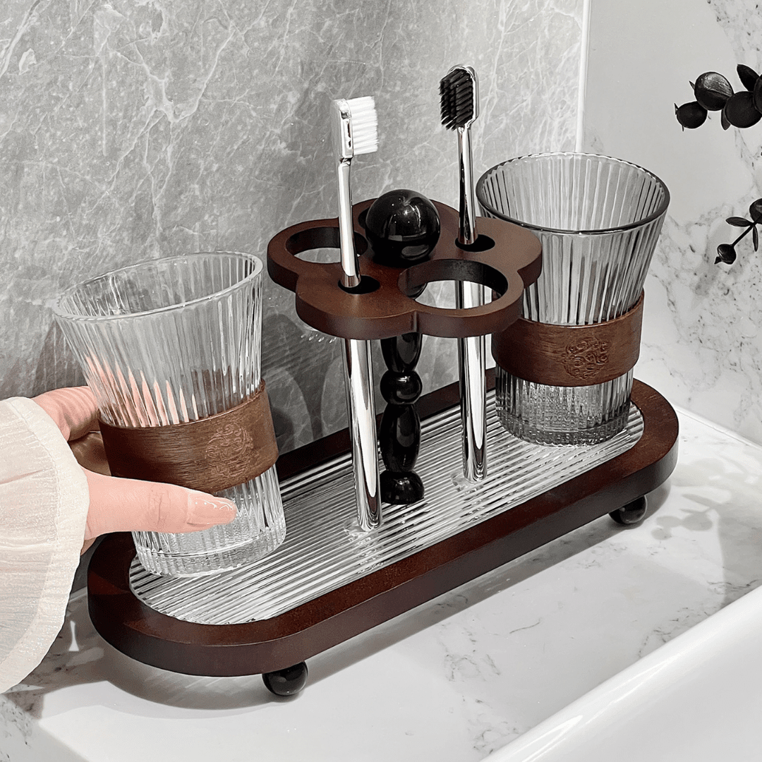 Antique Style Bathroom Toothbrush Storage Tray With Glasses