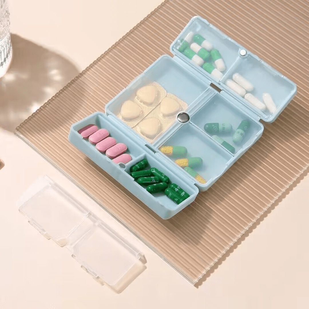 Folding Magnetic Compact Weekly Pill Organizer Box