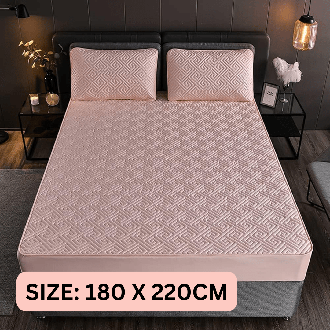 Feather Touch Quilted Bed Sheets With 2-Pillow Covers (Pink)