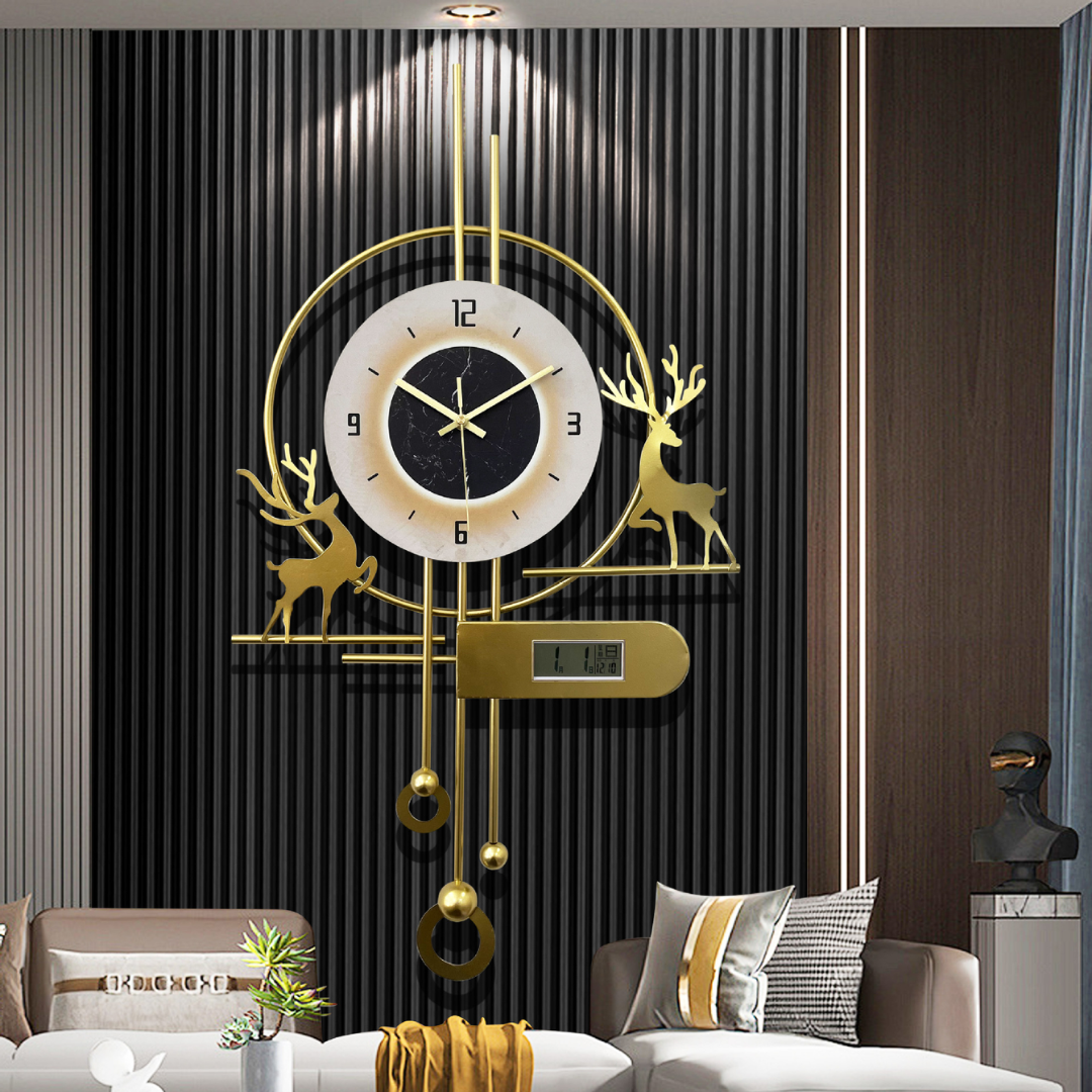 Elegant Reindeer Gold Metal Wall Clock