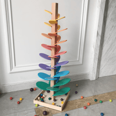 Colorful Wooden Musical Tree Tower Toy for Kids with Marble Run Track