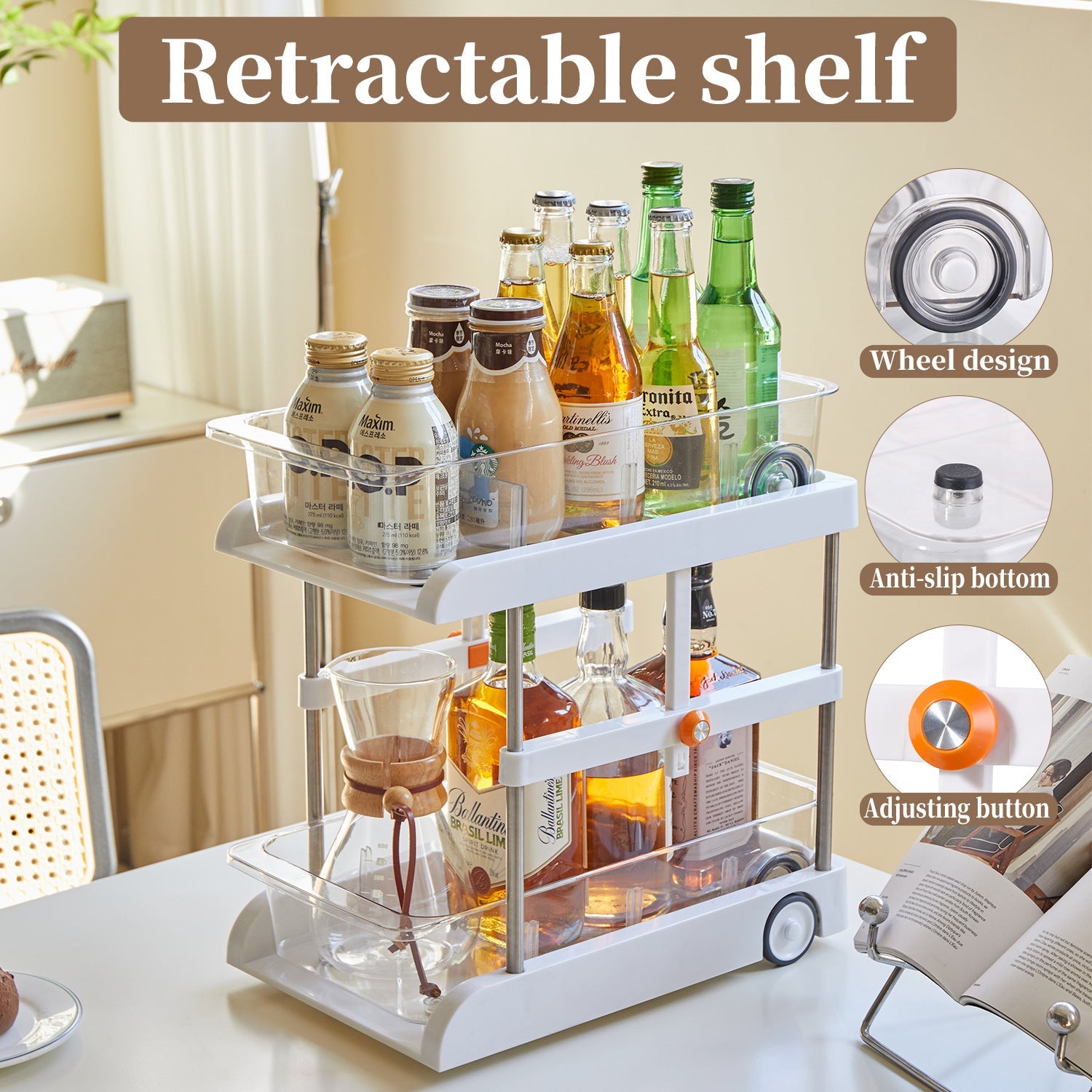 2-Tier Pull-Out Sliding Adjustable Height Storage Organizer