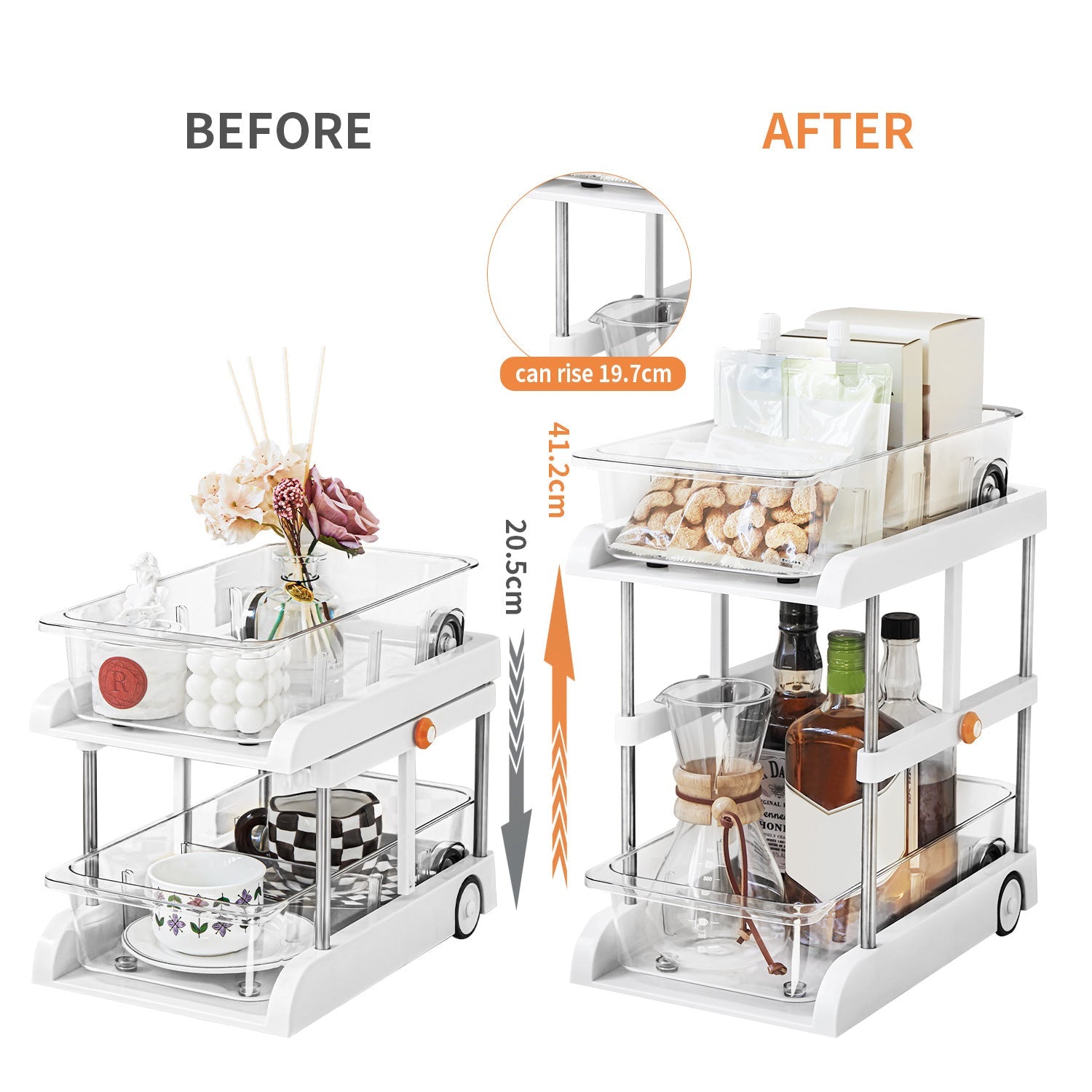 2-Tier Pull-Out Sliding Adjustable Height Storage Organizer