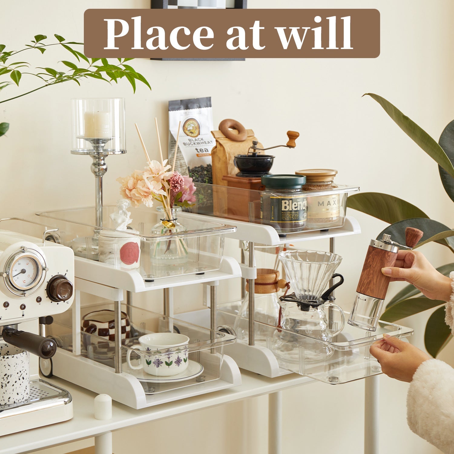 2-Tier Pull-Out Sliding Adjustable Height Storage Organizer