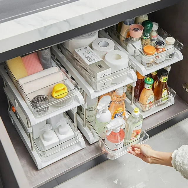 2-Tier Pull-Out Sliding Adjustable Height Storage Organizer