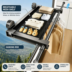 Foldable Suction Cup Clothes Drying Rack with Telescopic Rod