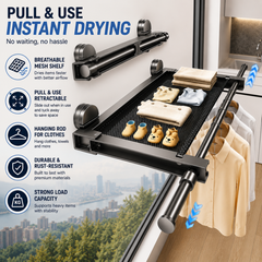 Foldable Suction Cup Clothes Drying Rack with Telescopic Rod