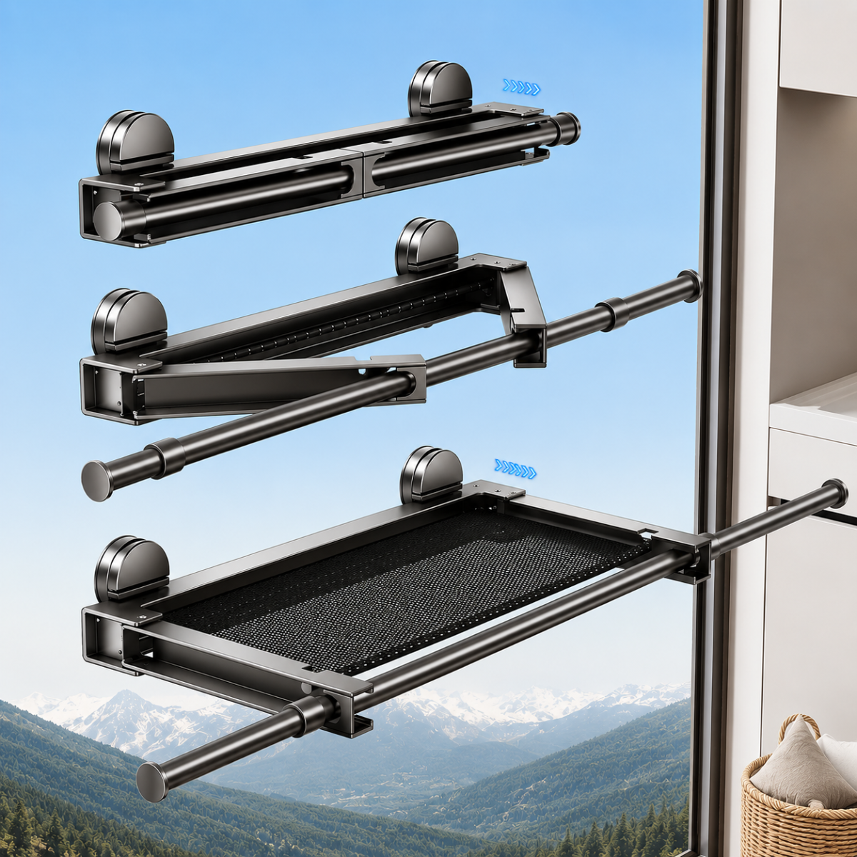 Foldable Suction Cup Clothes Drying Rack with Telescopic Rod