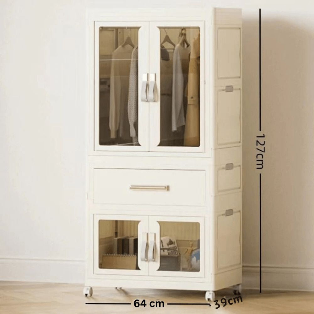 Foldable Storage Wardrobe with 1 Cabinet & 1 Drawer