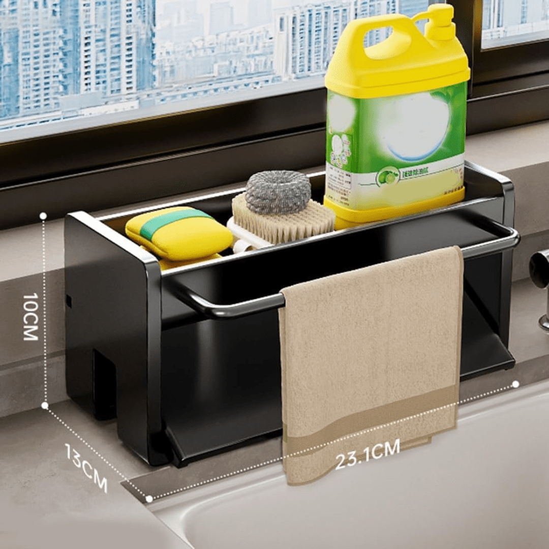 Carbon Steel Sponge & Dishcloth Holder with Auto Drain