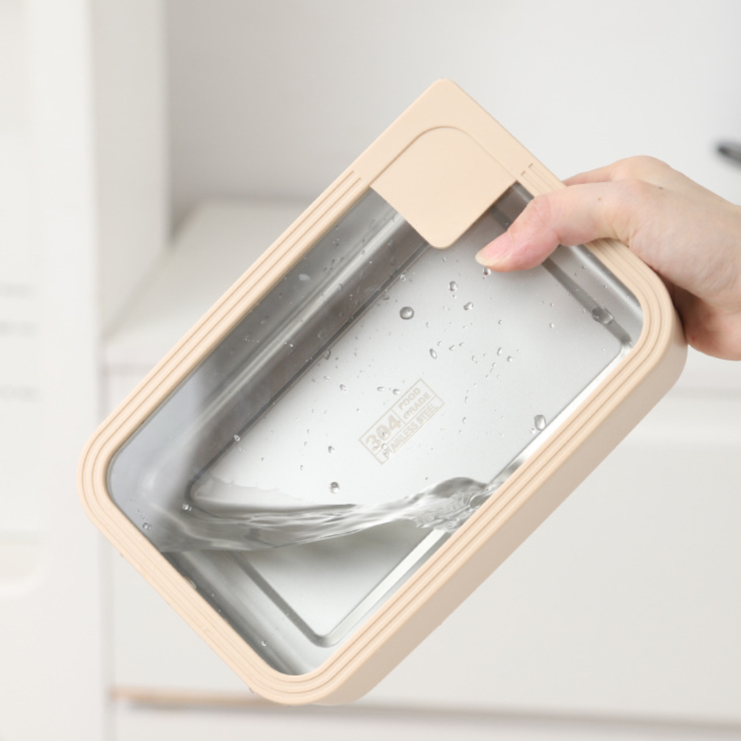 304 Stainless Steel Double Layer Lunch Box with Glass Lid and Bag