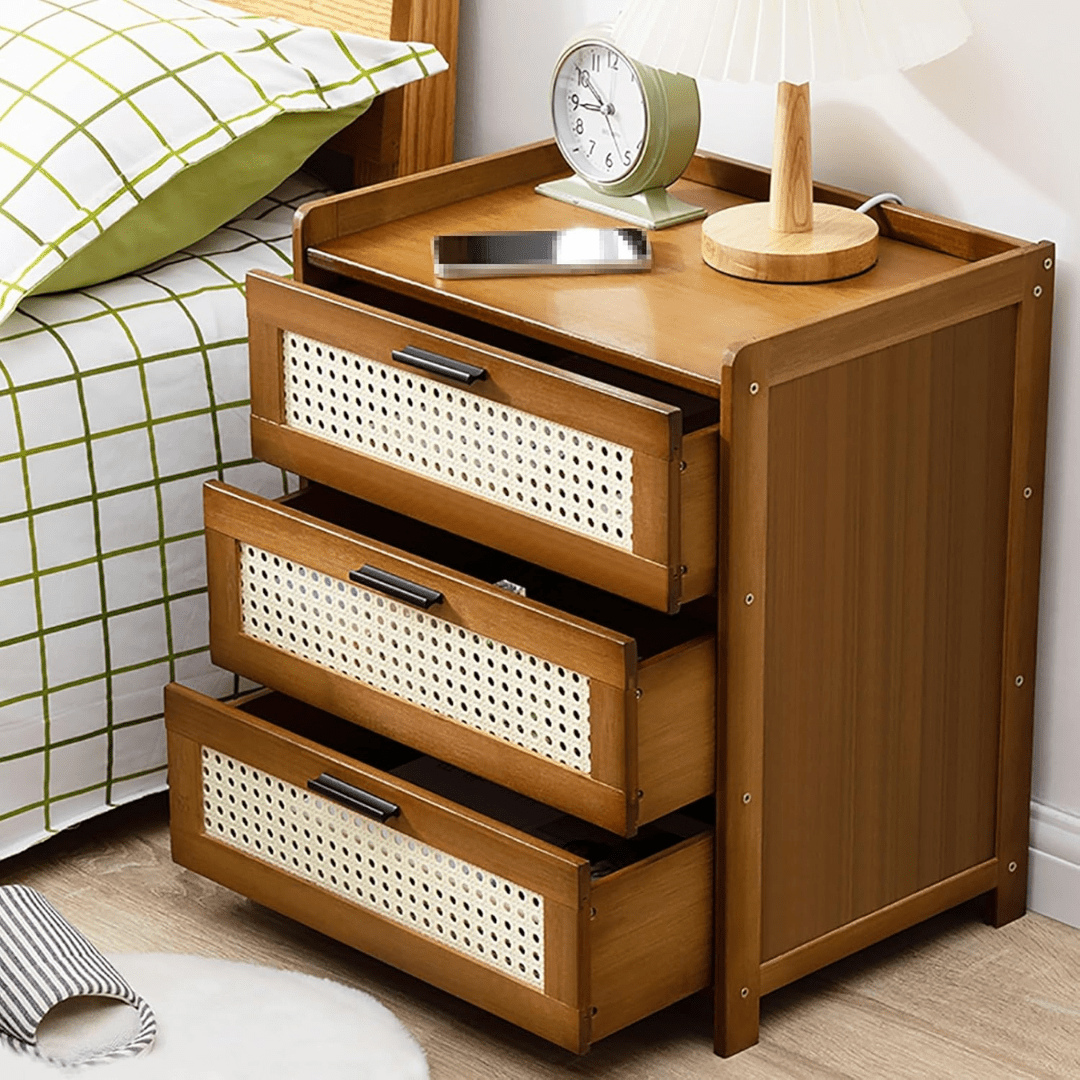 Bamboo Wood Storage Organizer with Imitation Rattan Cabinet (42cm)