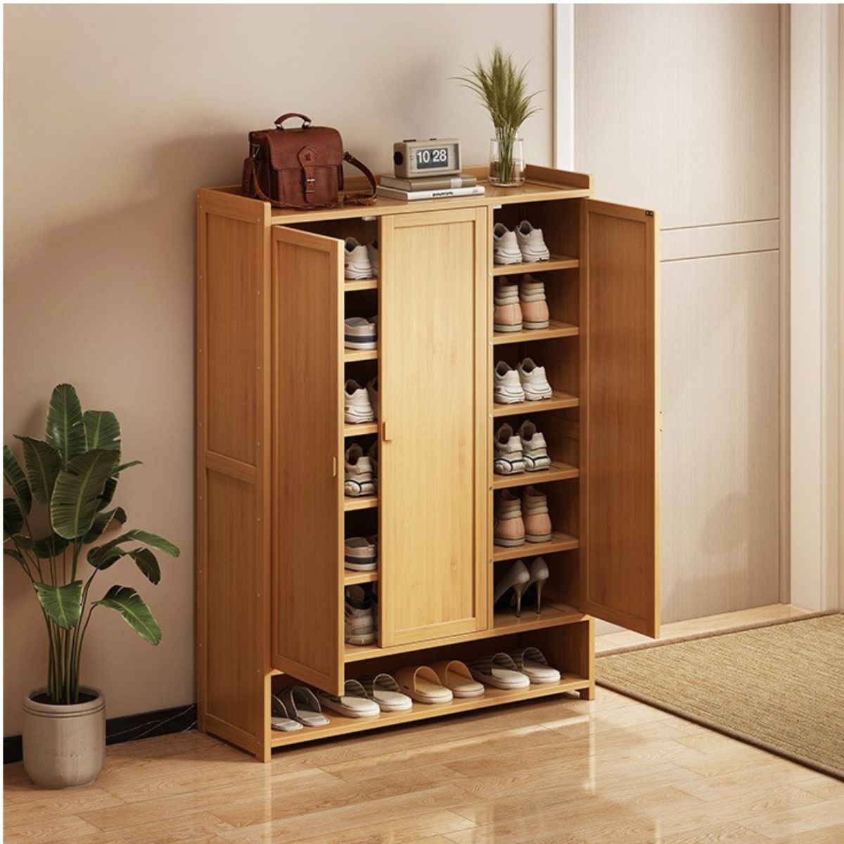 Entryway Wooden Shoe Cabinet with Doors