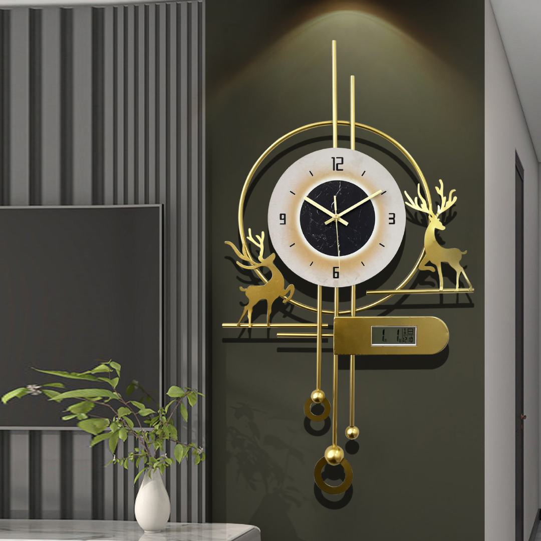 Elegant Reindeer Gold Metal Wall Clock