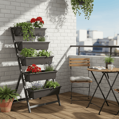 Five Layer Iron Vertical Plant Stand with Plastic Flower Pots