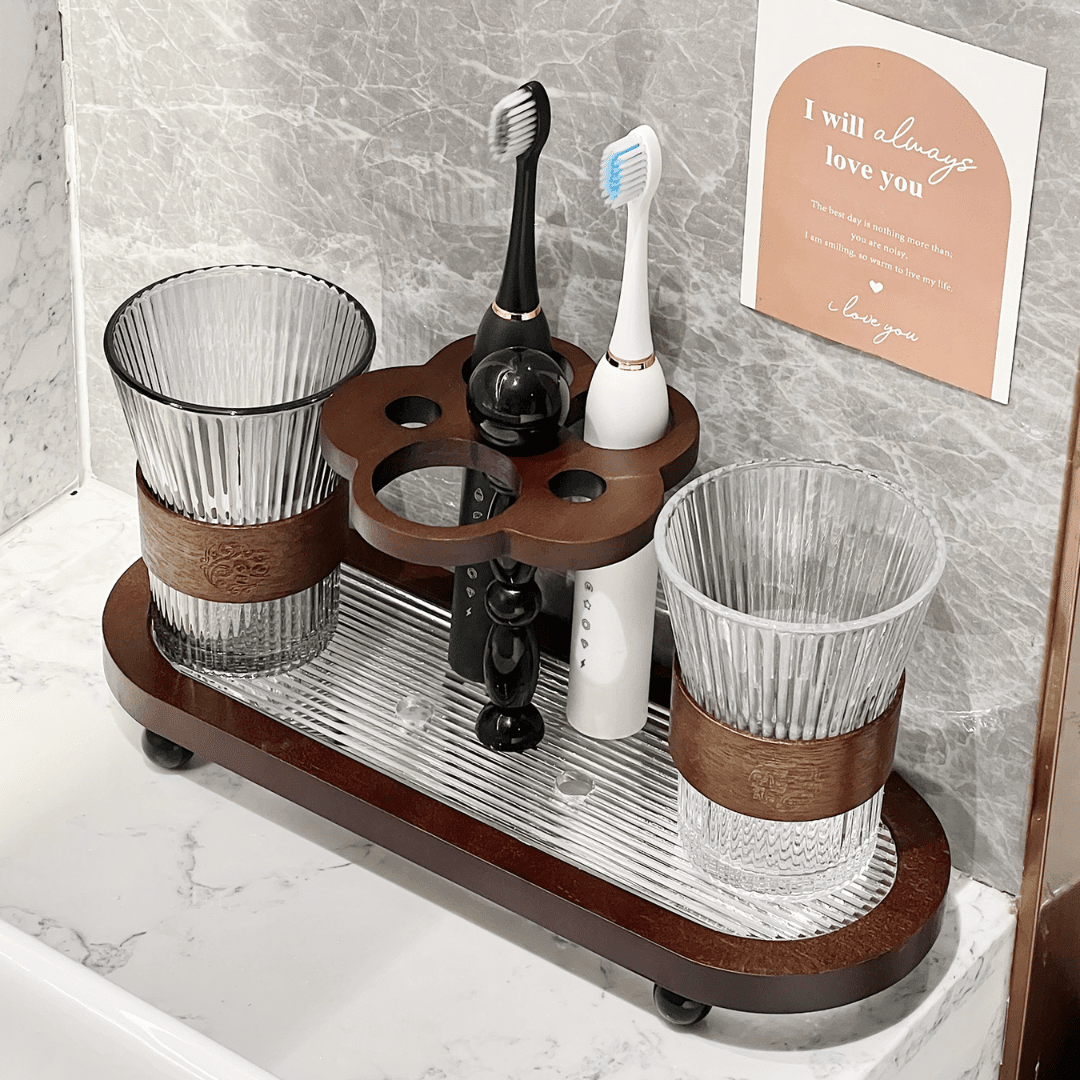 Antique Style Bathroom Toothbrush Storage Tray With Glasses