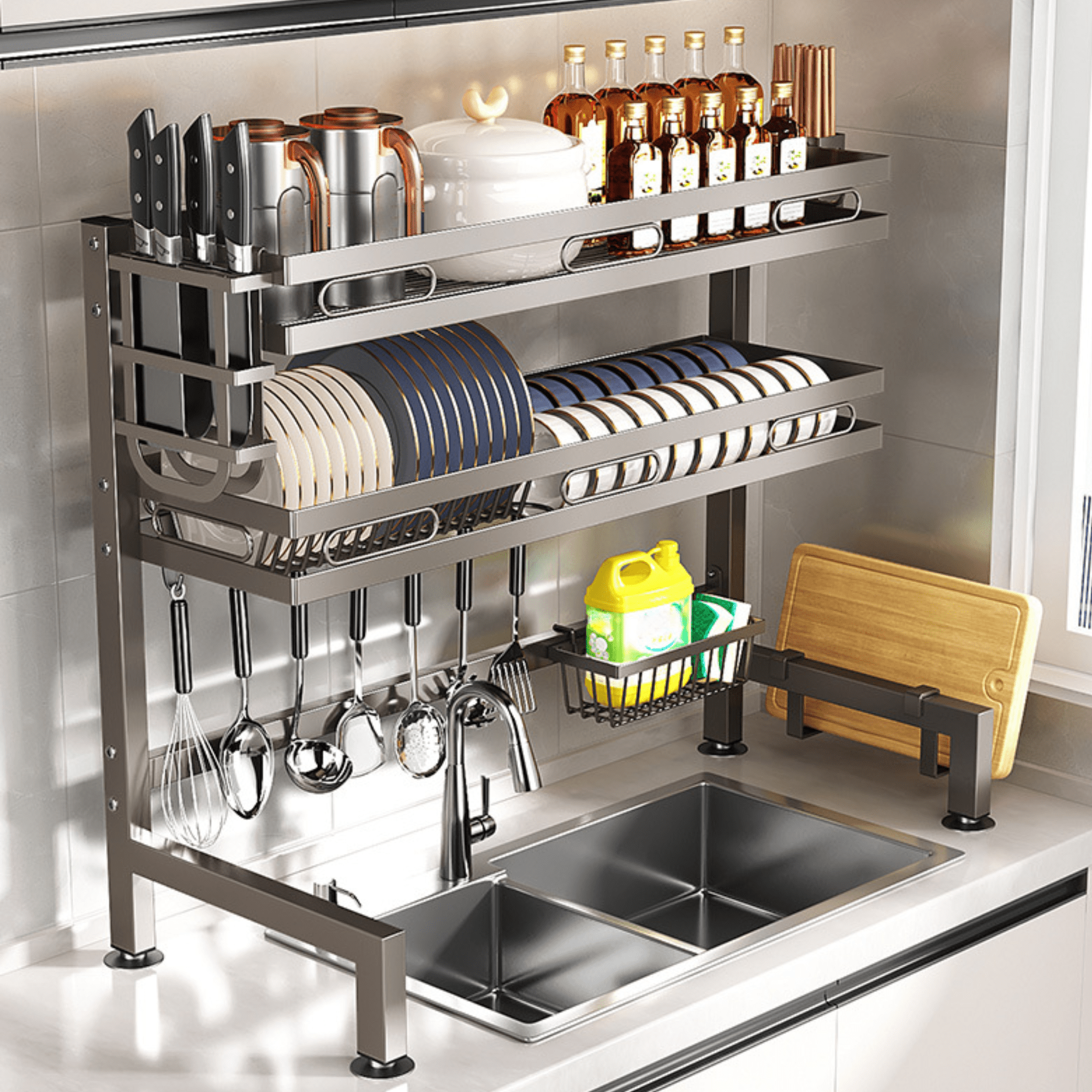 Double Layer Multi-Functional Iron Dish Drying Rack
